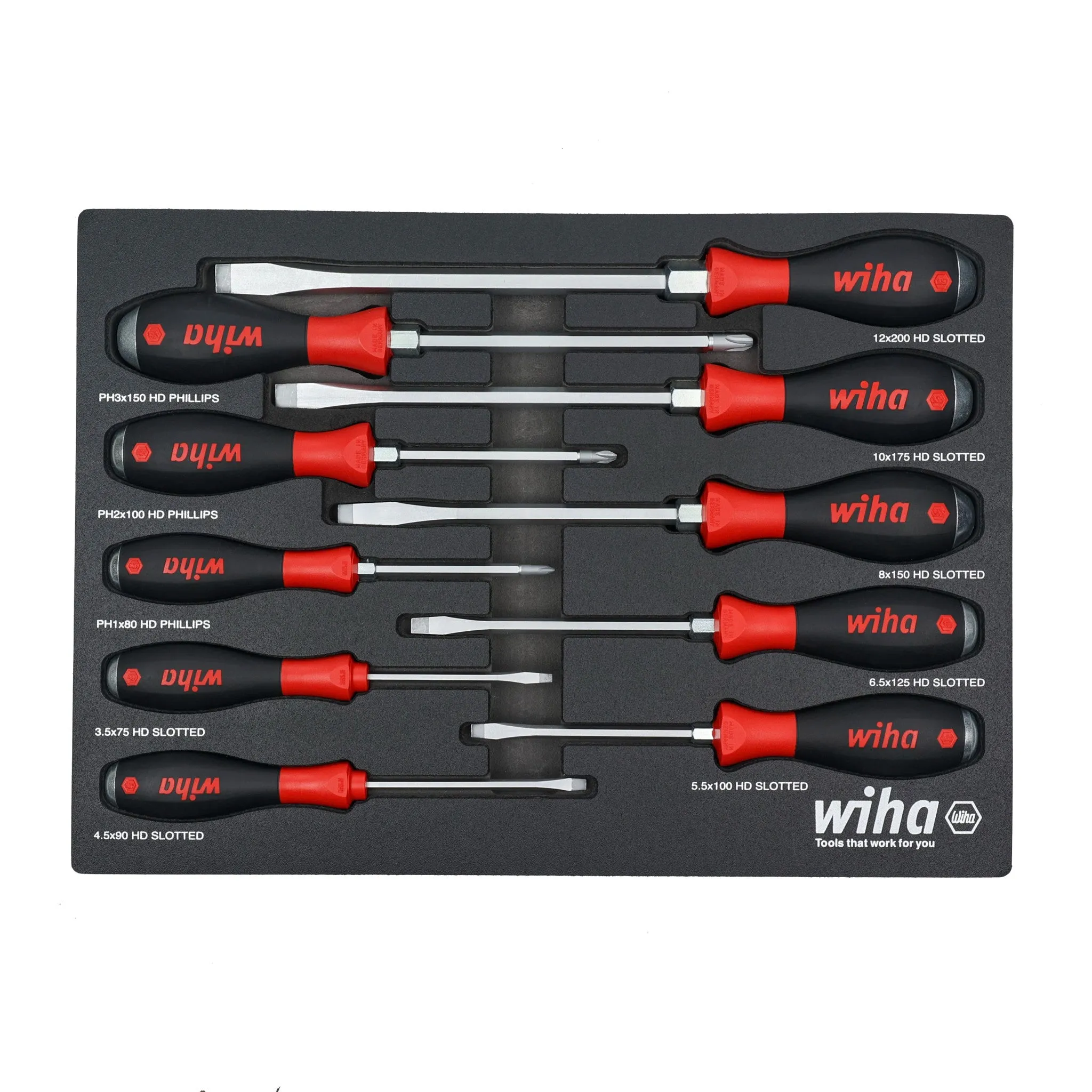 10 Piece SoftFinish XHeavy Duty Cushion Grip Screwdriver Tray Set
