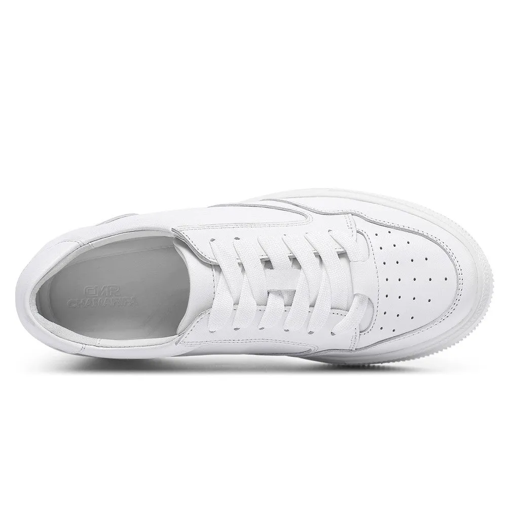 8 CM/3.15 Inches CMR CHAMARIPA White Leather Casual Elevator Sneakers for Women