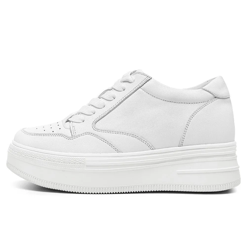 8 CM/3.15 Inches CMR CHAMARIPA White Leather Casual Elevator Sneakers for Women
