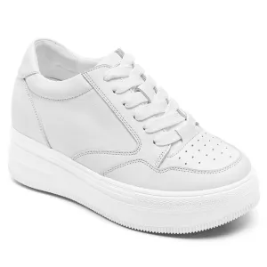 8 CM/3.15 Inches CMR CHAMARIPA White Leather Casual Elevator Sneakers for Women