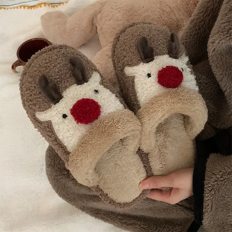 Animal's Face Fluffy Slippers For Home