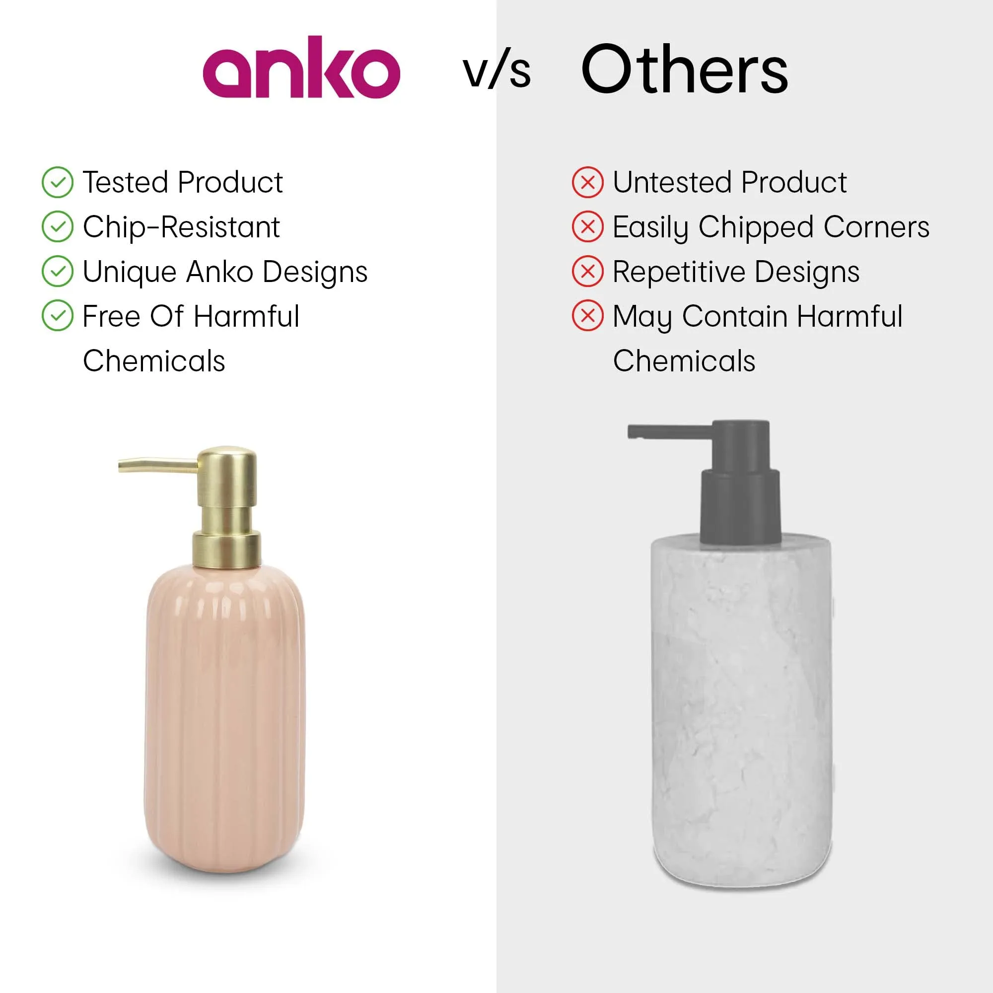 Anko Terrazo Liquid Soap Dispenser (400 mL) & Pink Ribbed Liquid Soap Dispenser (400 mL) Set for Bathroom | Rust-Proof, Leak-Proof, Easy to Clean | Stoneware Bathroom Sanitizer, Lotion