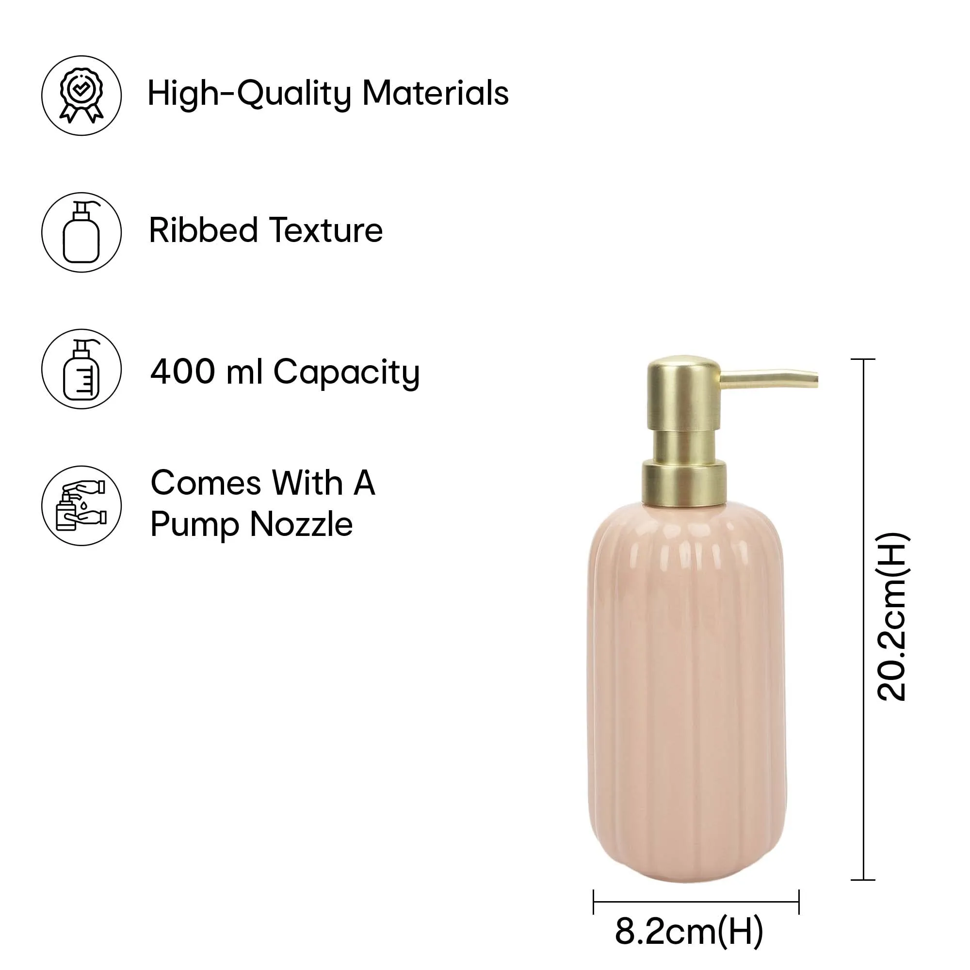 Anko Terrazo Liquid Soap Dispenser (400 mL) & Pink Ribbed Liquid Soap Dispenser (400 mL) Set for Bathroom | Rust-Proof, Leak-Proof, Easy to Clean | Stoneware Bathroom Sanitizer, Lotion
