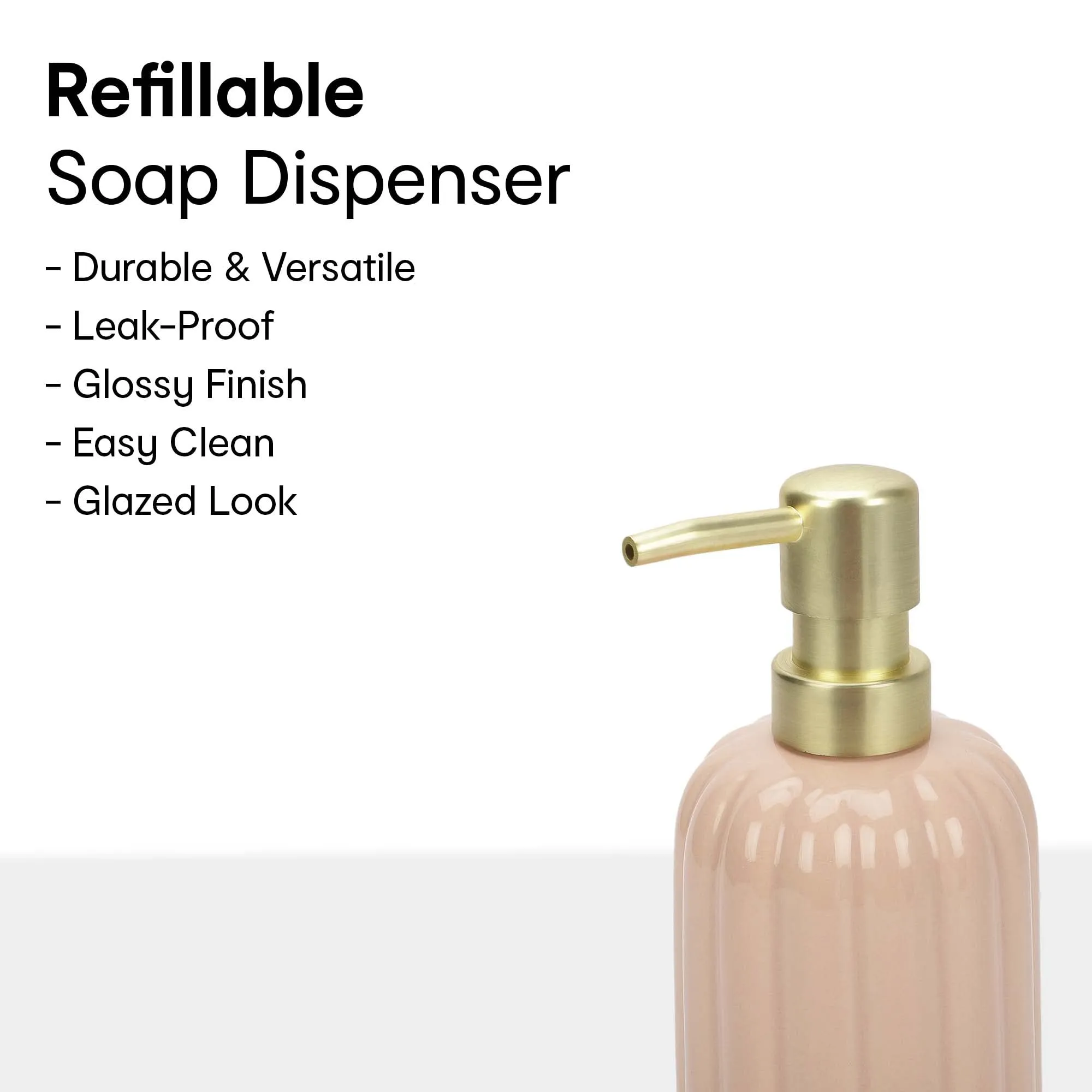 Anko Terrazo Liquid Soap Dispenser (400 mL) & Pink Ribbed Liquid Soap Dispenser (400 mL) Set for Bathroom | Rust-Proof, Leak-Proof, Easy to Clean | Stoneware Bathroom Sanitizer, Lotion