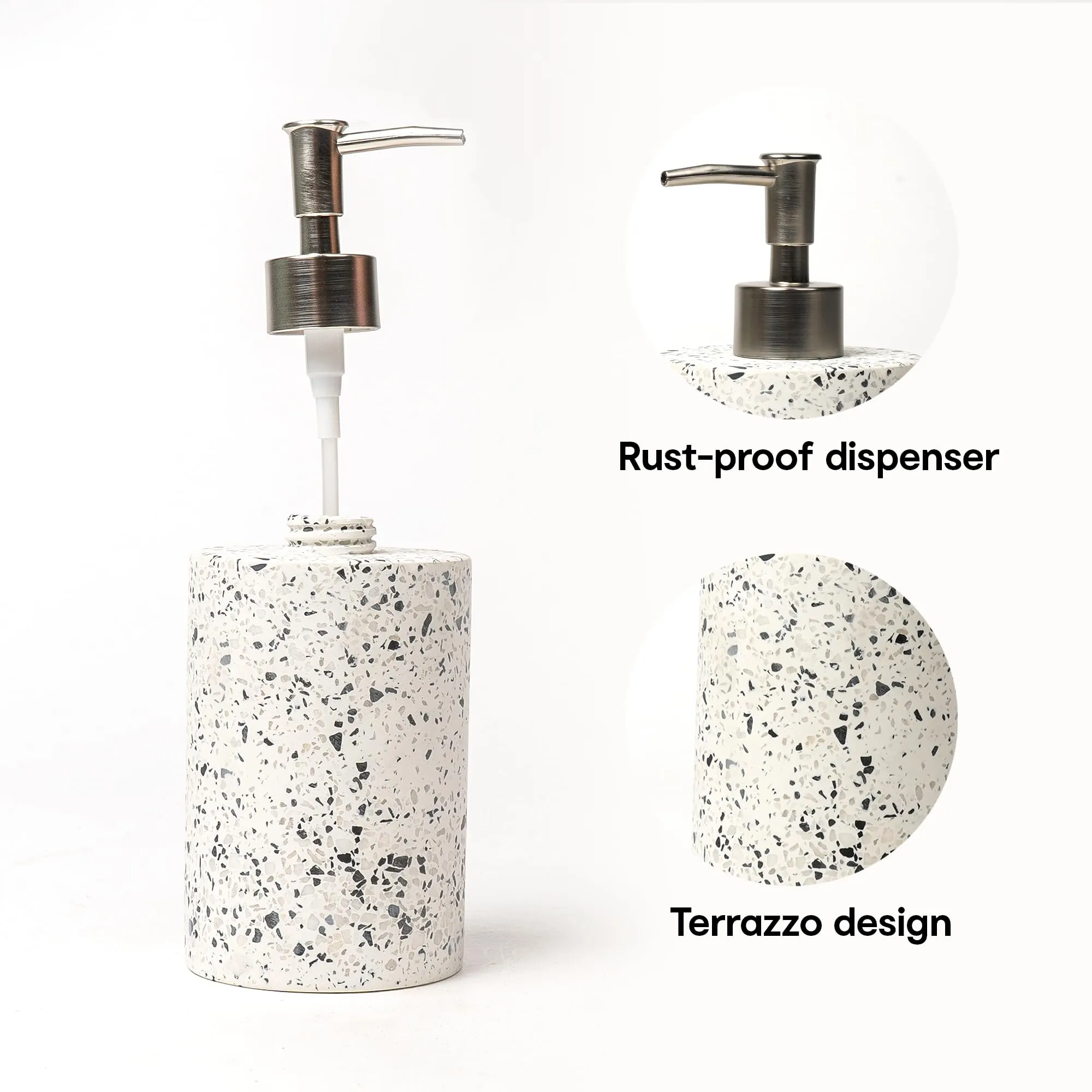 Anko Terrazo Liquid Soap Dispenser (400 mL) & Pink Ribbed Liquid Soap Dispenser (400 mL) Set for Bathroom | Rust-Proof, Leak-Proof, Easy to Clean | Stoneware Bathroom Sanitizer, Lotion