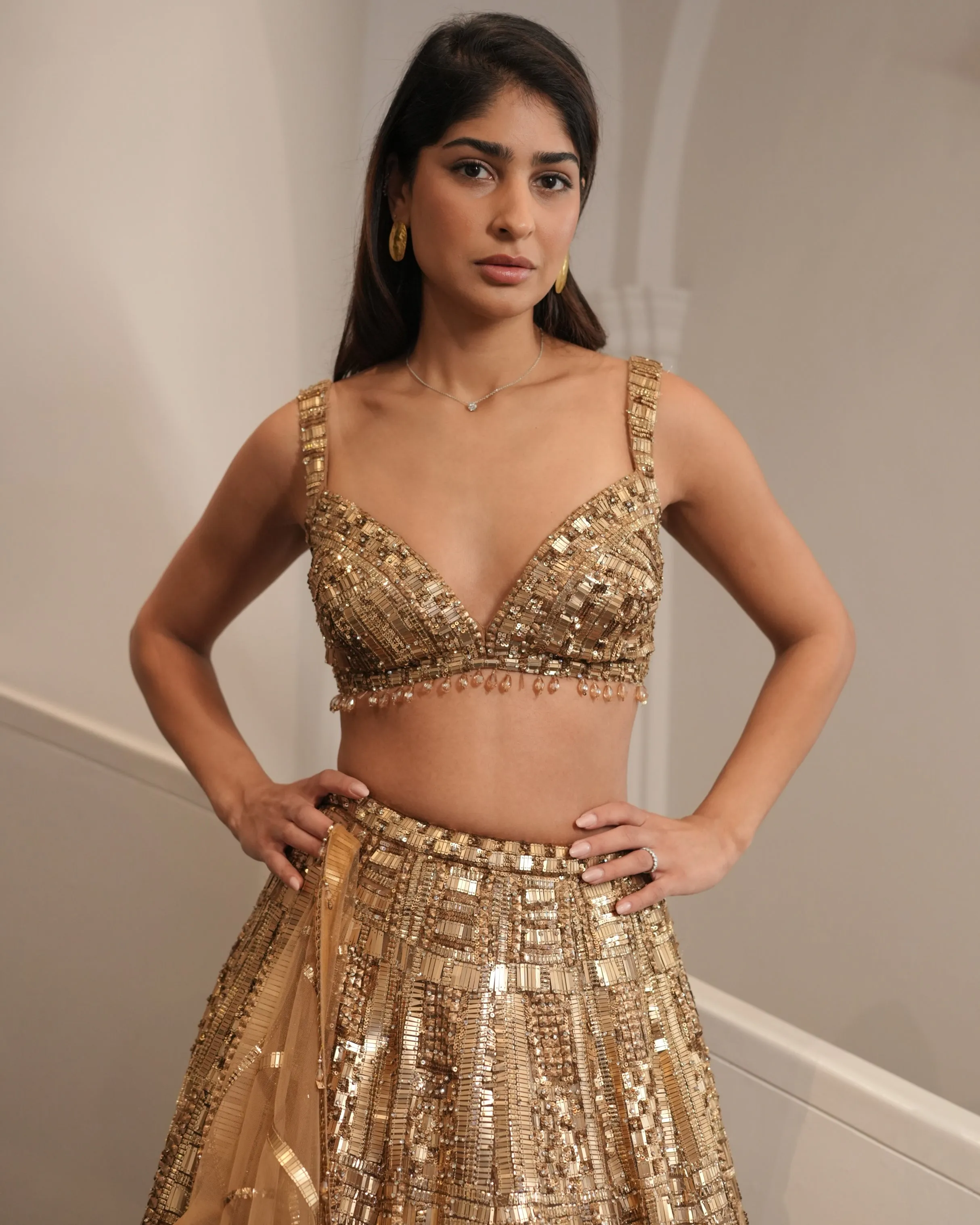 Antique Gold Embellished Lehenga Set