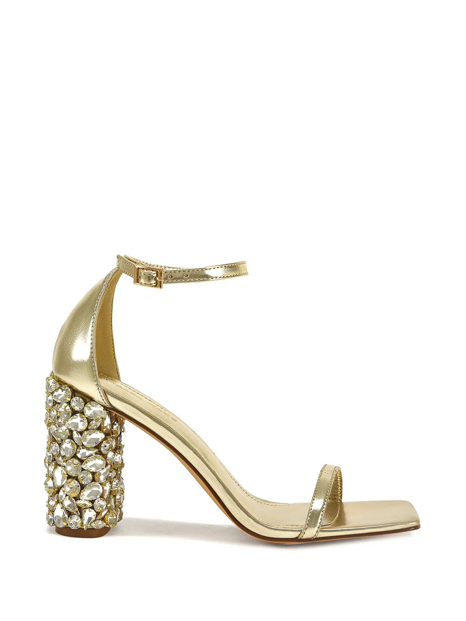 BERNELLE-GOLD RHINESTONE BLOCK HEELED SANDAL