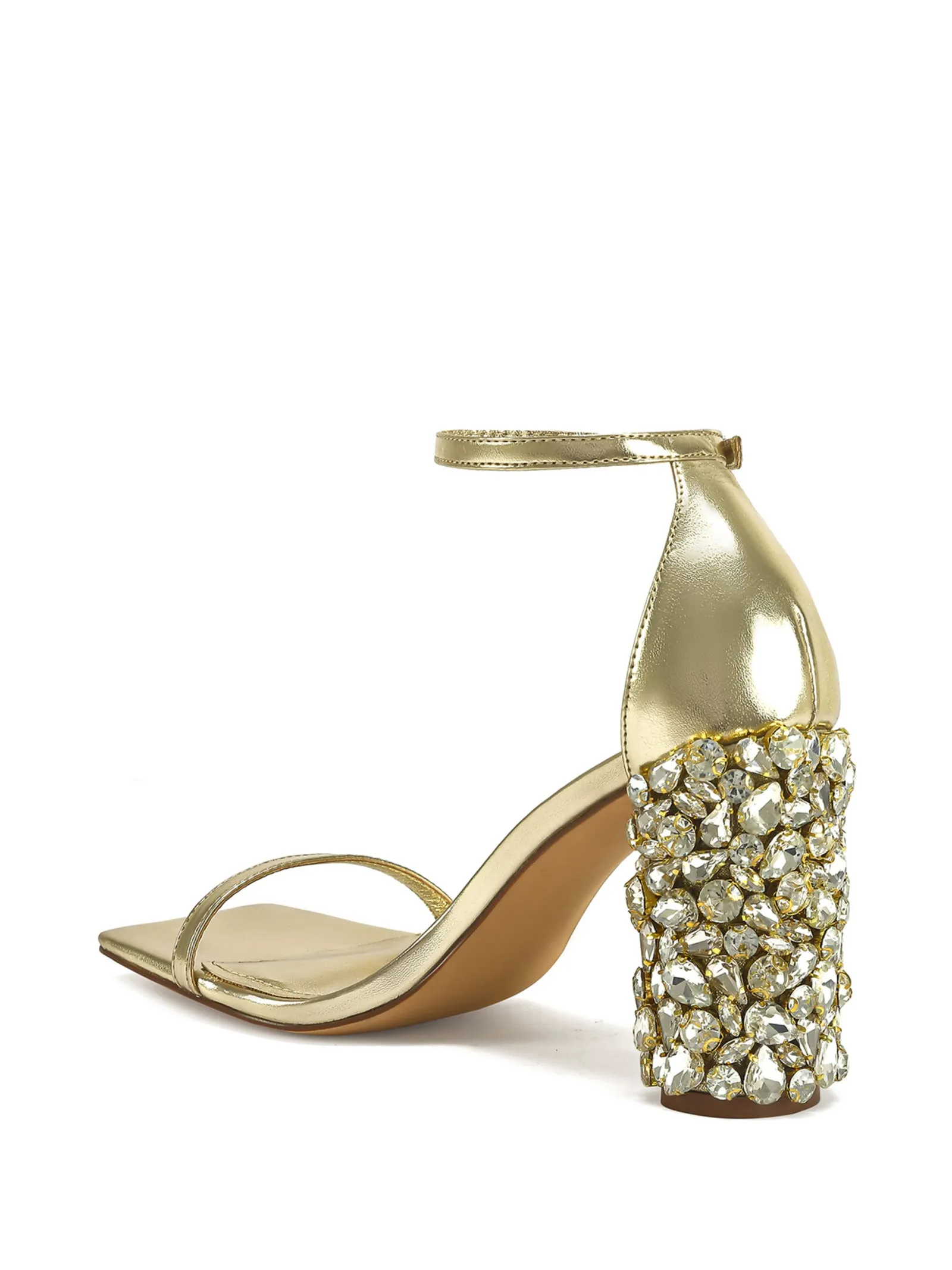BERNELLE-GOLD RHINESTONE BLOCK HEELED SANDAL