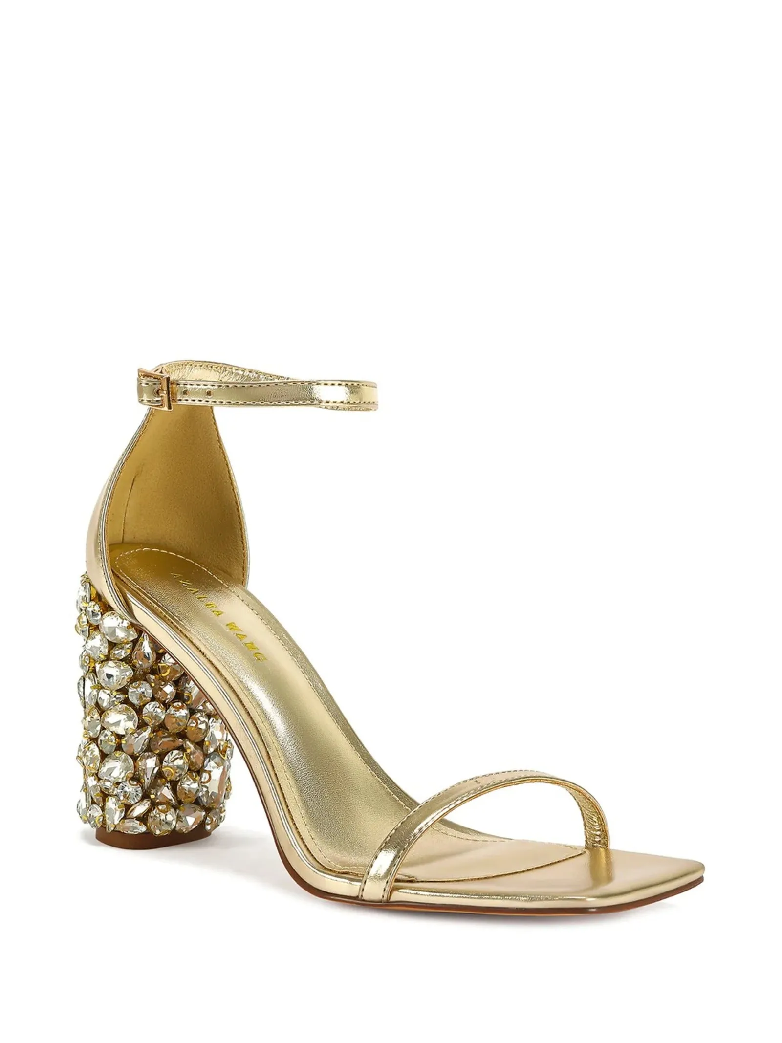 BERNELLE-GOLD RHINESTONE BLOCK HEELED SANDAL