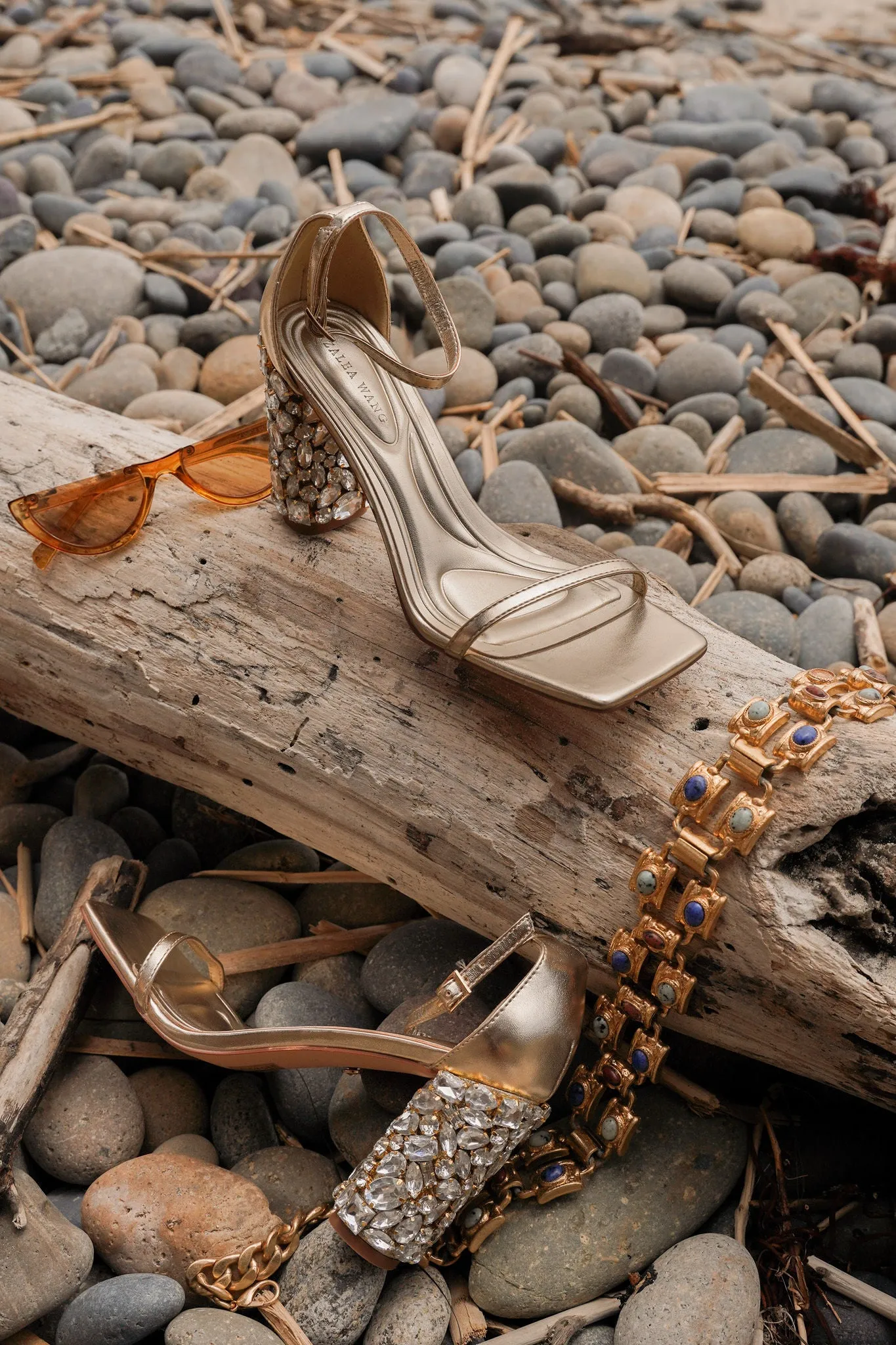 BERNELLE-GOLD RHINESTONE BLOCK HEELED SANDAL