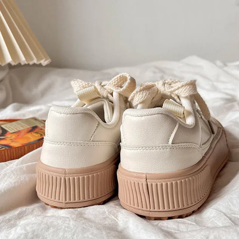binfenxie  -  Brand Leather Sneakers Women 2024 Designer Woman Sneakers Lace Up White Casual Ladies Spring Autumn Flats Woman Vulcanized Shoes