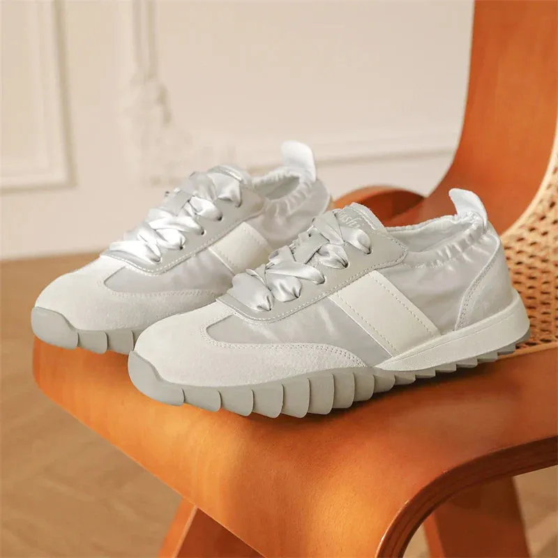binfenxie  -  German Training Shoes Women 2024 Spring New Genuine Leather Ballet Girl Sneakers Casual Lace-up Forrest Gump Shoes Ladies