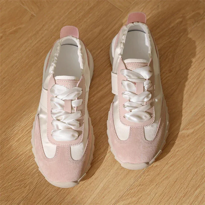 binfenxie  -  German Training Shoes Women 2024 Spring New Genuine Leather Ballet Girl Sneakers Casual Lace-up Forrest Gump Shoes Ladies