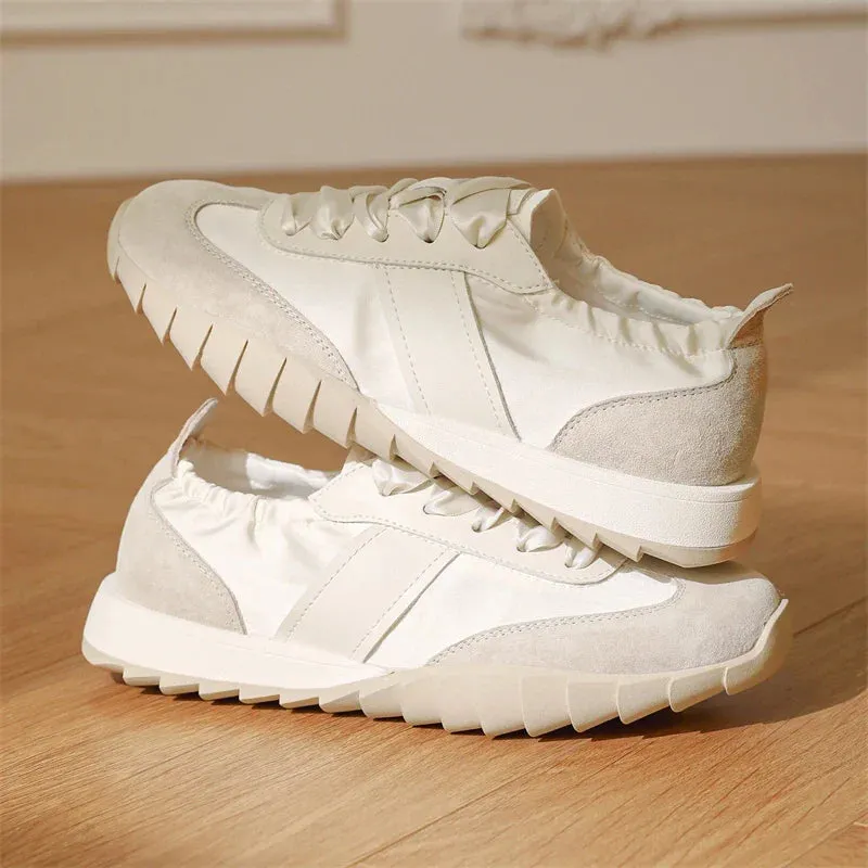 binfenxie  -  German Training Shoes Women 2024 Spring New Genuine Leather Ballet Girl Sneakers Casual Lace-up Forrest Gump Shoes Ladies
