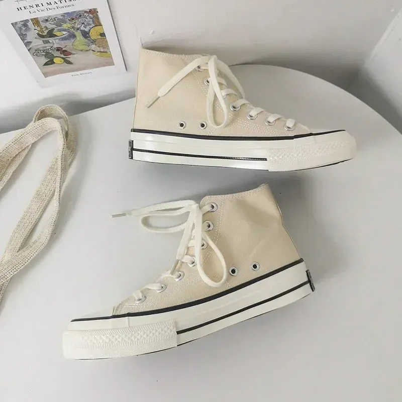 binfenxie  - Spring Autumn Solid Women shoes Vulcanize Canvas Women Sneakers High Top New Fashion Cute Warm Casual 24 colors Solid Lace-up
