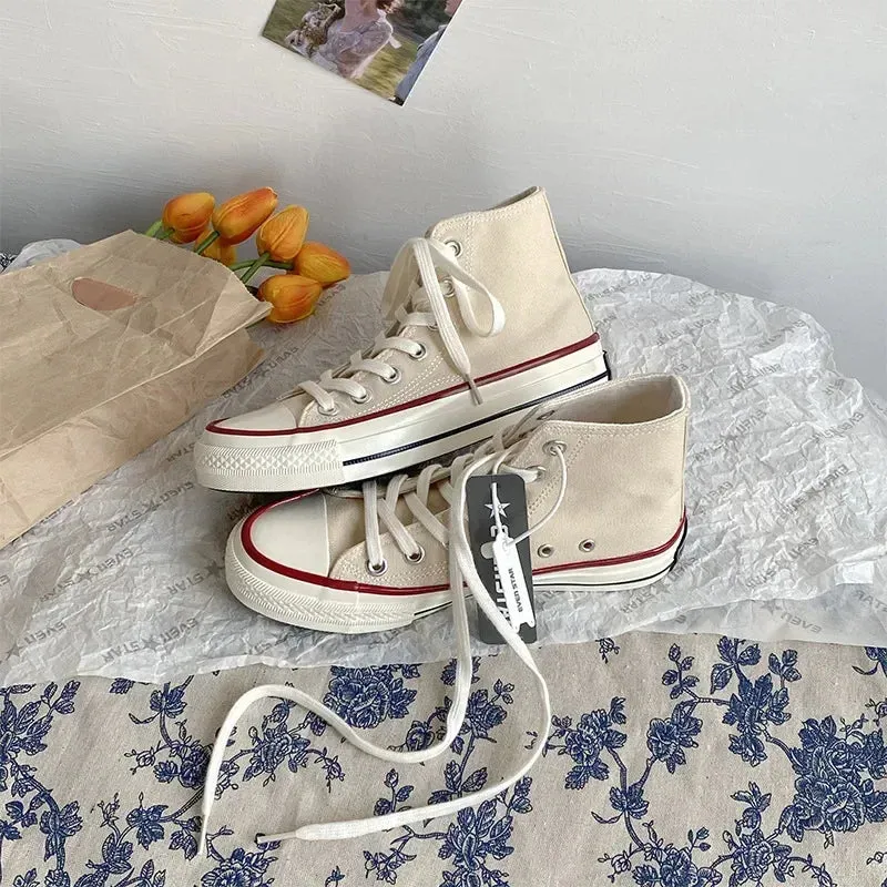 binfenxie  - Spring Autumn Solid Women shoes Vulcanize Canvas Women Sneakers High Top New Fashion Cute Warm Casual 24 colors Solid Lace-up