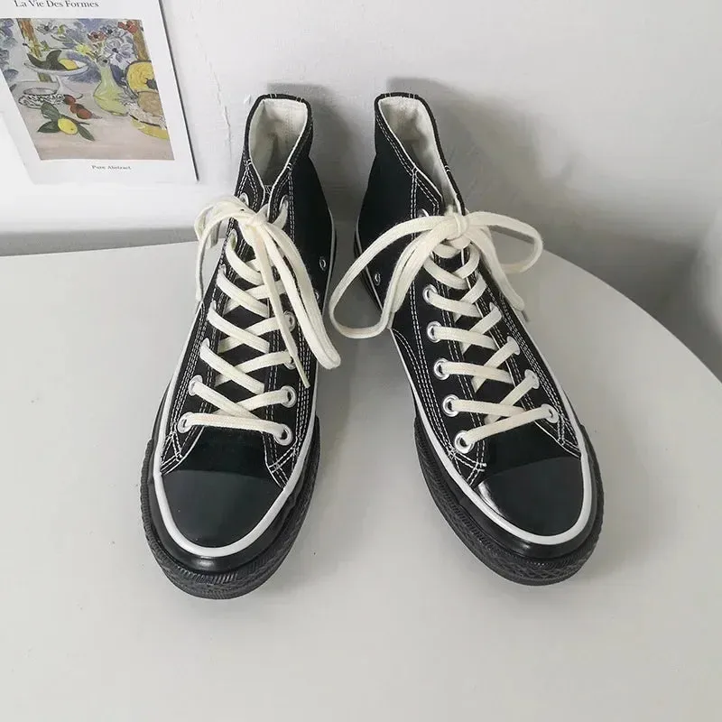 binfenxie  - Spring Autumn Solid Women shoes Vulcanize Canvas Women Sneakers High Top New Fashion Cute Warm Casual 24 colors Solid Lace-up