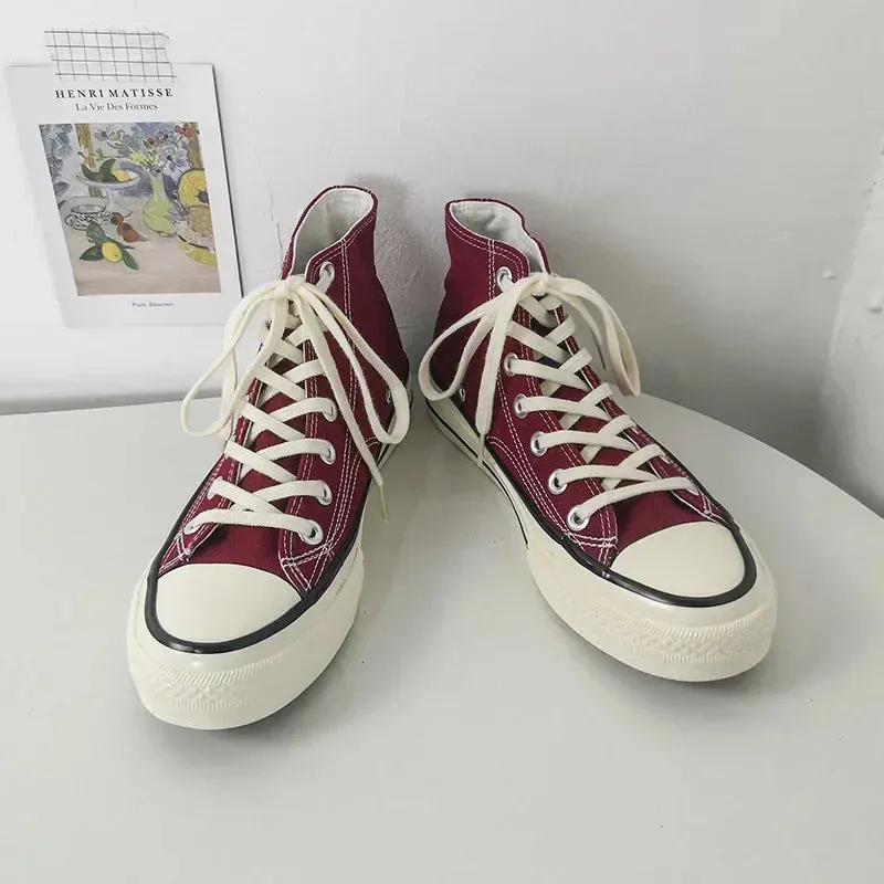 binfenxie  - Spring Autumn Solid Women shoes Vulcanize Canvas Women Sneakers High Top New Fashion Cute Warm Casual 24 colors Solid Lace-up