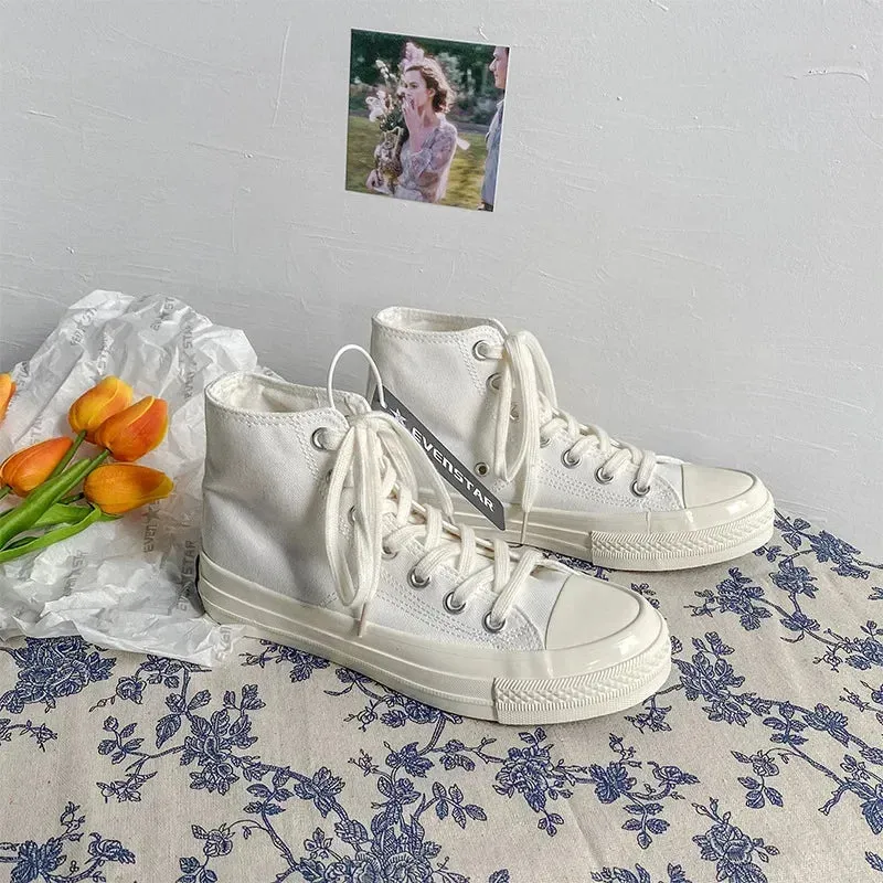 binfenxie  - Spring Autumn Solid Women shoes Vulcanize Canvas Women Sneakers High Top New Fashion Cute Warm Casual 24 colors Solid Lace-up