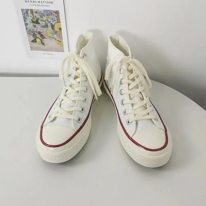 binfenxie  - Spring Autumn Solid Women shoes Vulcanize Canvas Women Sneakers High Top New Fashion Cute Warm Casual 24 colors Solid Lace-up