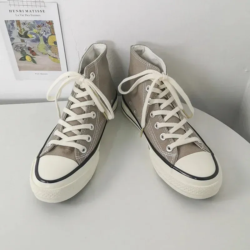 binfenxie  - Spring Autumn Solid Women shoes Vulcanize Canvas Women Sneakers High Top New Fashion Cute Warm Casual 24 colors Solid Lace-up