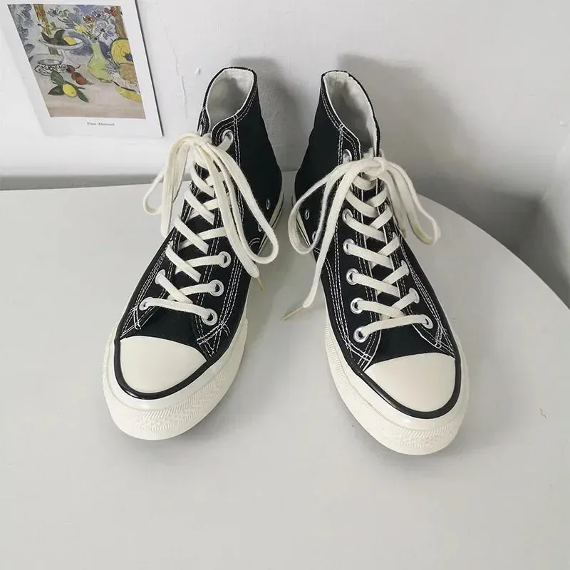 binfenxie  - Spring Autumn Solid Women shoes Vulcanize Canvas Women Sneakers High Top New Fashion Cute Warm Casual 24 colors Solid Lace-up