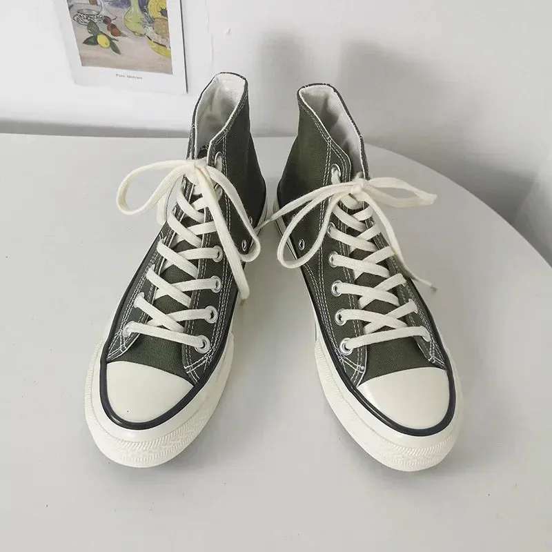 binfenxie  - Spring Autumn Solid Women shoes Vulcanize Canvas Women Sneakers High Top New Fashion Cute Warm Casual 24 colors Solid Lace-up