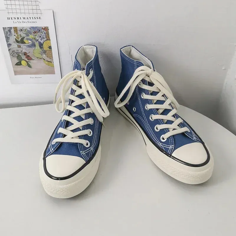 binfenxie  - Spring Autumn Solid Women shoes Vulcanize Canvas Women Sneakers High Top New Fashion Cute Warm Casual 24 colors Solid Lace-up