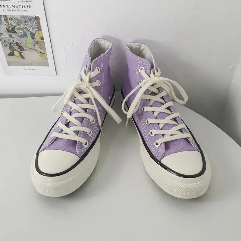 binfenxie  - Spring Autumn Solid Women shoes Vulcanize Canvas Women Sneakers High Top New Fashion Cute Warm Casual 24 colors Solid Lace-up