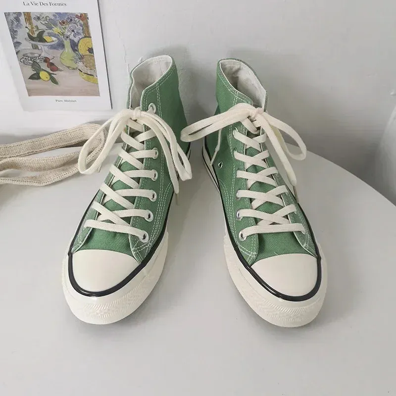 binfenxie  - Spring Autumn Solid Women shoes Vulcanize Canvas Women Sneakers High Top New Fashion Cute Warm Casual 24 colors Solid Lace-up