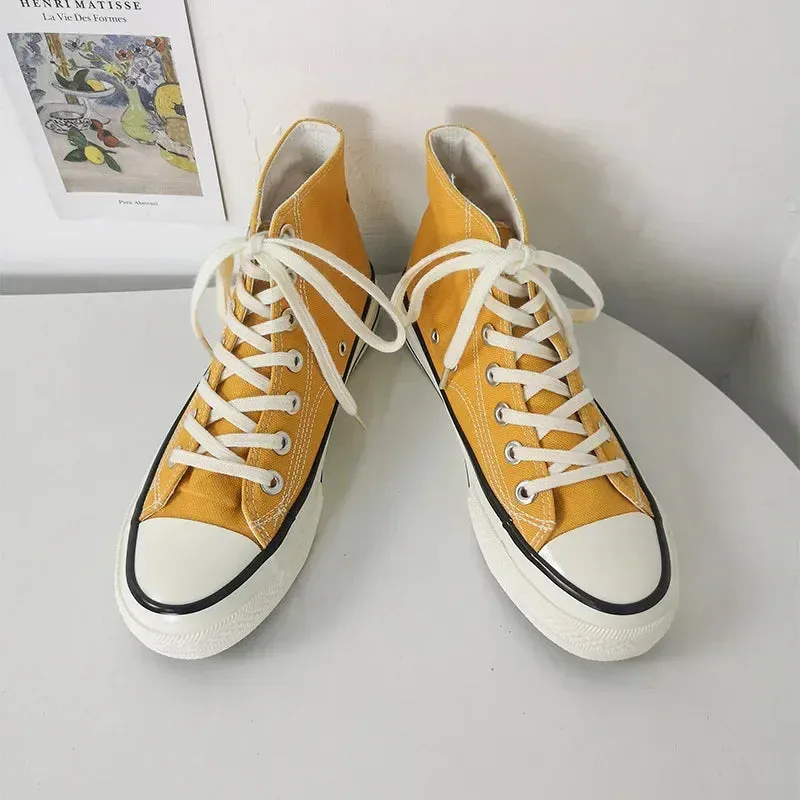 binfenxie  - Spring Autumn Solid Women shoes Vulcanize Canvas Women Sneakers High Top New Fashion Cute Warm Casual 24 colors Solid Lace-up