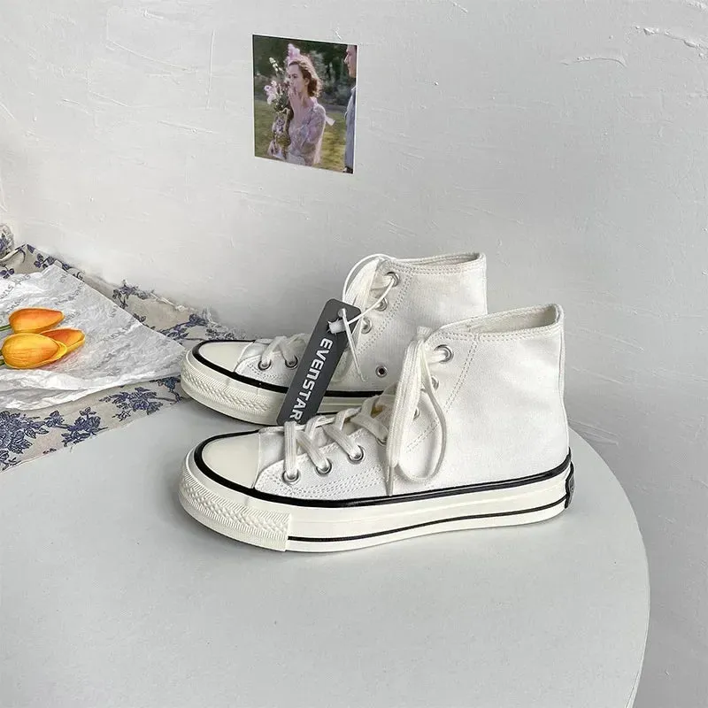 binfenxie  - Spring Autumn Solid Women shoes Vulcanize Canvas Women Sneakers High Top New Fashion Cute Warm Casual 24 colors Solid Lace-up