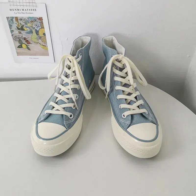 binfenxie  - Spring Autumn Solid Women shoes Vulcanize Canvas Women Sneakers High Top New Fashion Cute Warm Casual 24 colors Solid Lace-up