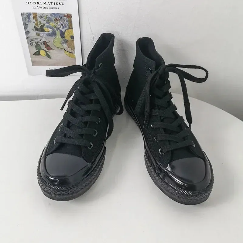 binfenxie  - Spring Autumn Solid Women shoes Vulcanize Canvas Women Sneakers High Top New Fashion Cute Warm Casual 24 colors Solid Lace-up