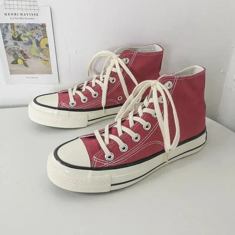 binfenxie  - Spring Autumn Solid Women shoes Vulcanize Canvas Women Sneakers High Top New Fashion Cute Warm Casual 24 colors Solid Lace-up