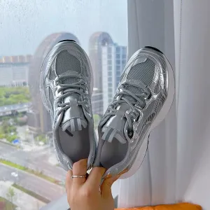 binfenxie  -  Women Sneakers Shoes 2024 New Flat Running Forrest Gump Shoes Women Silver Comfortable Student Women's Casual Shoes