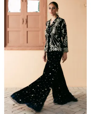 Black Embroidered Belted Sharara Set
