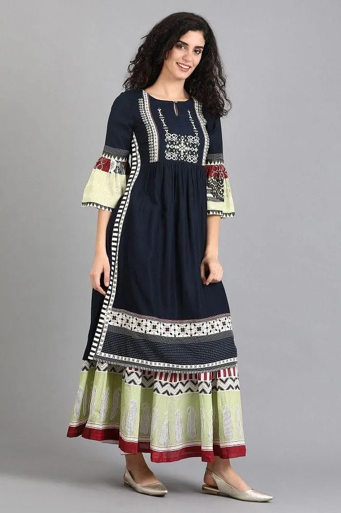 Blue Round Neck Fit & Flare Sleeves kurta
