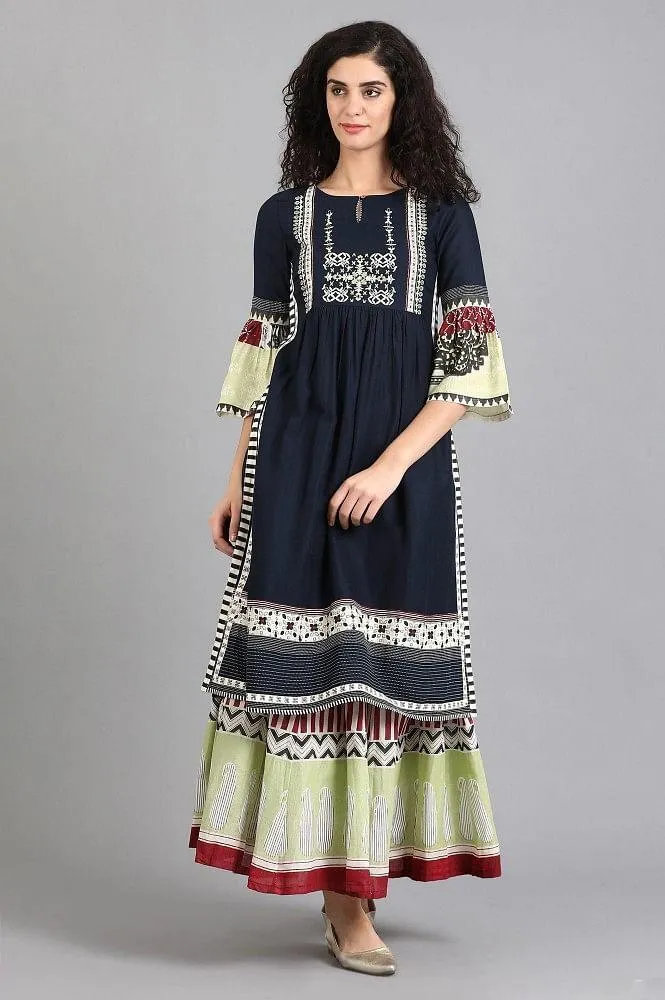 Blue Round Neck Fit & Flare Sleeves kurta