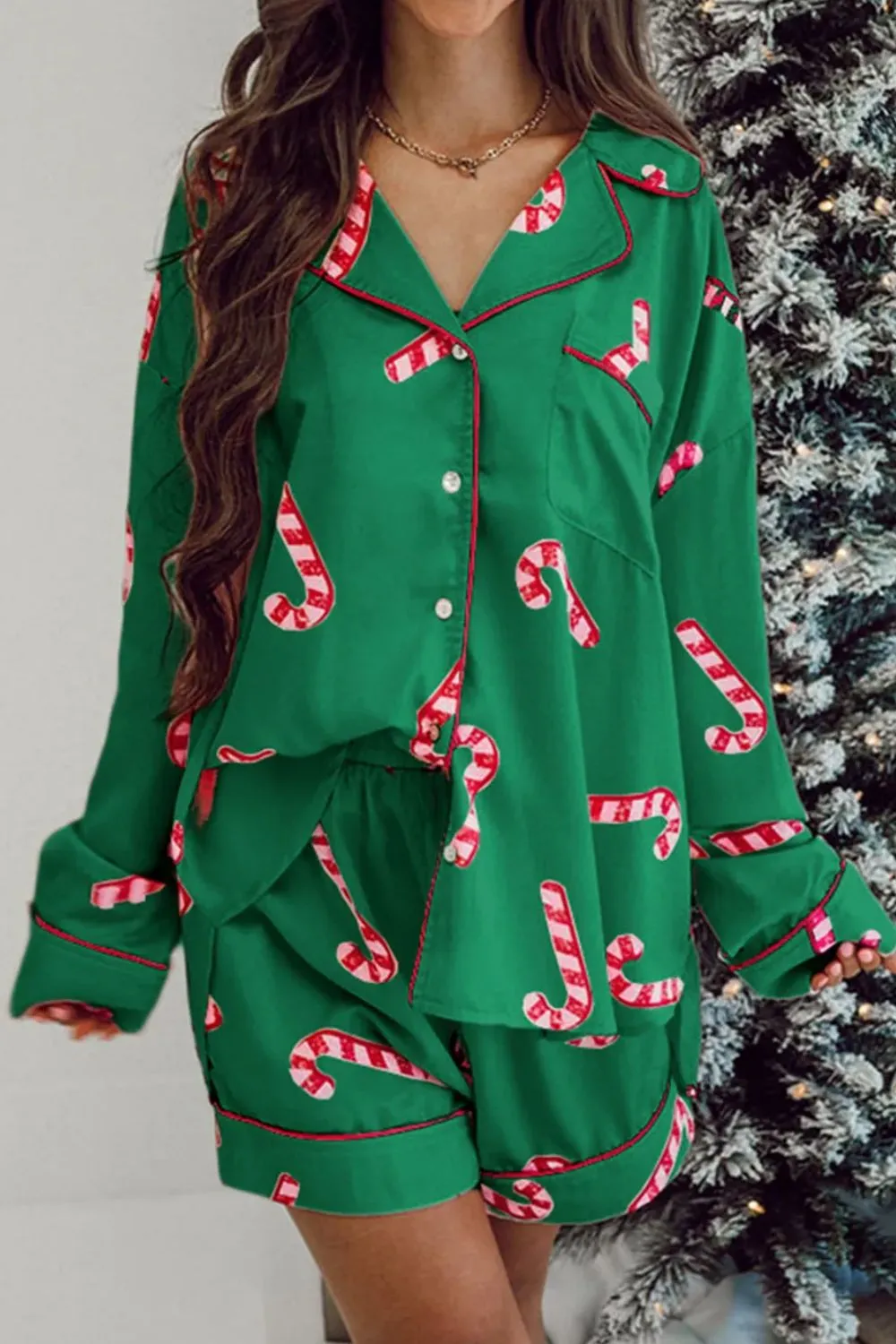 Candy Cane Printed Holiday Pajama Set