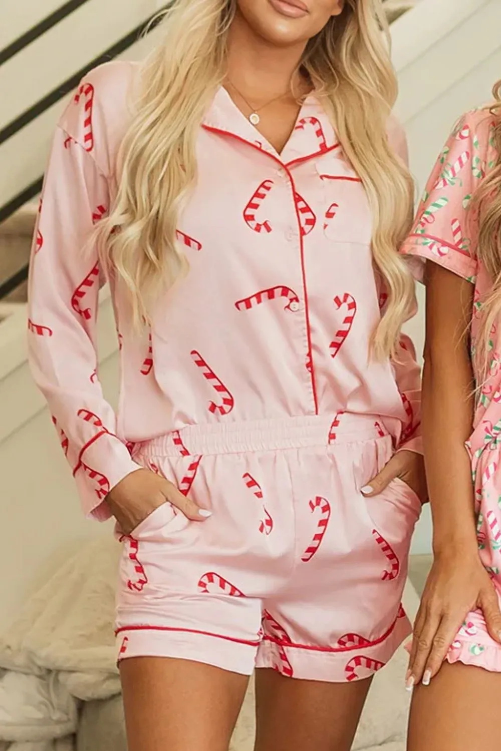 Candy Cane Printed Holiday Pajama Set