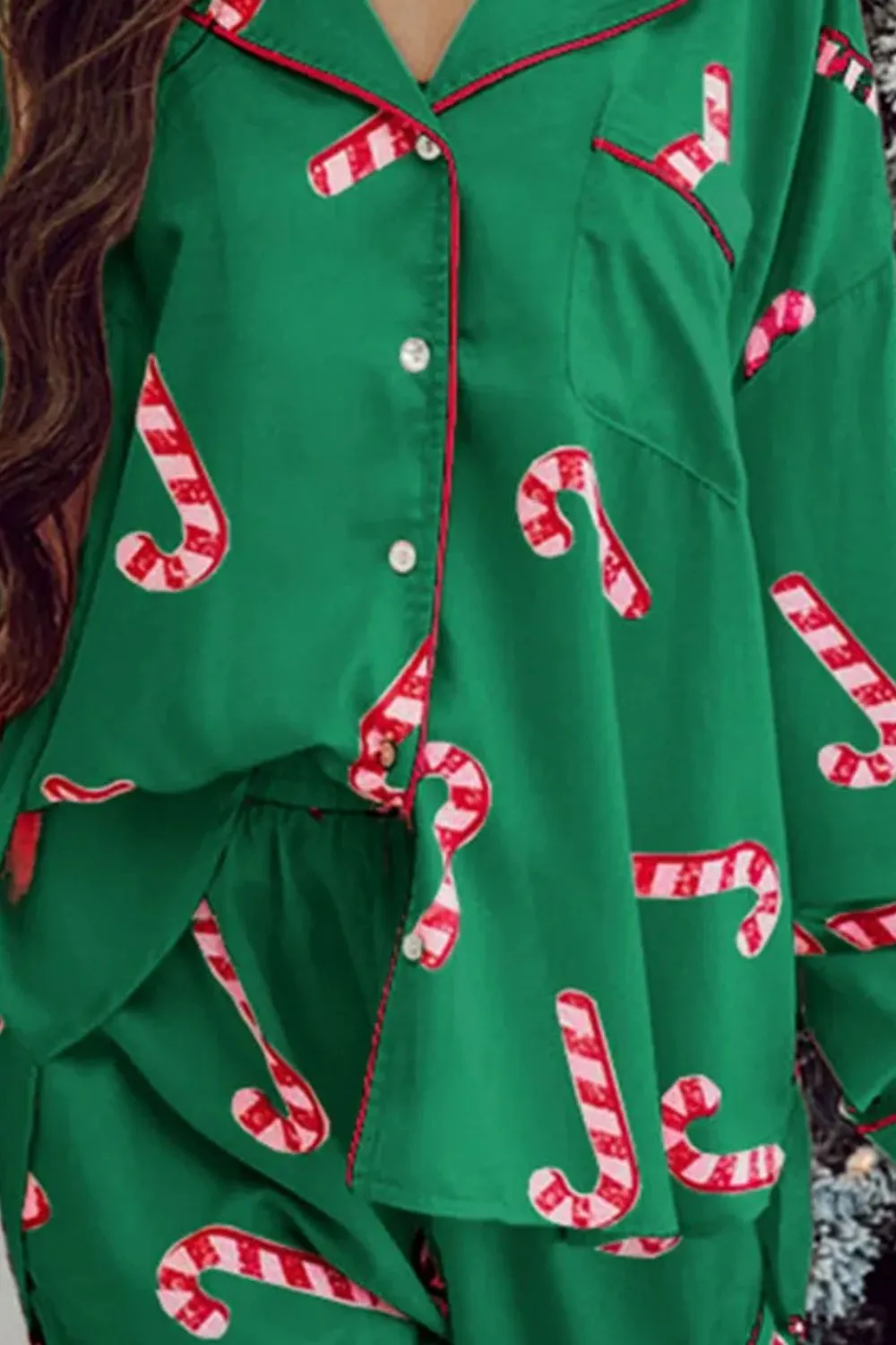 Candy Cane Printed Holiday Pajama Set