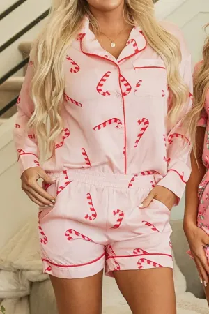 Candy Cane Printed Holiday Pajama Set