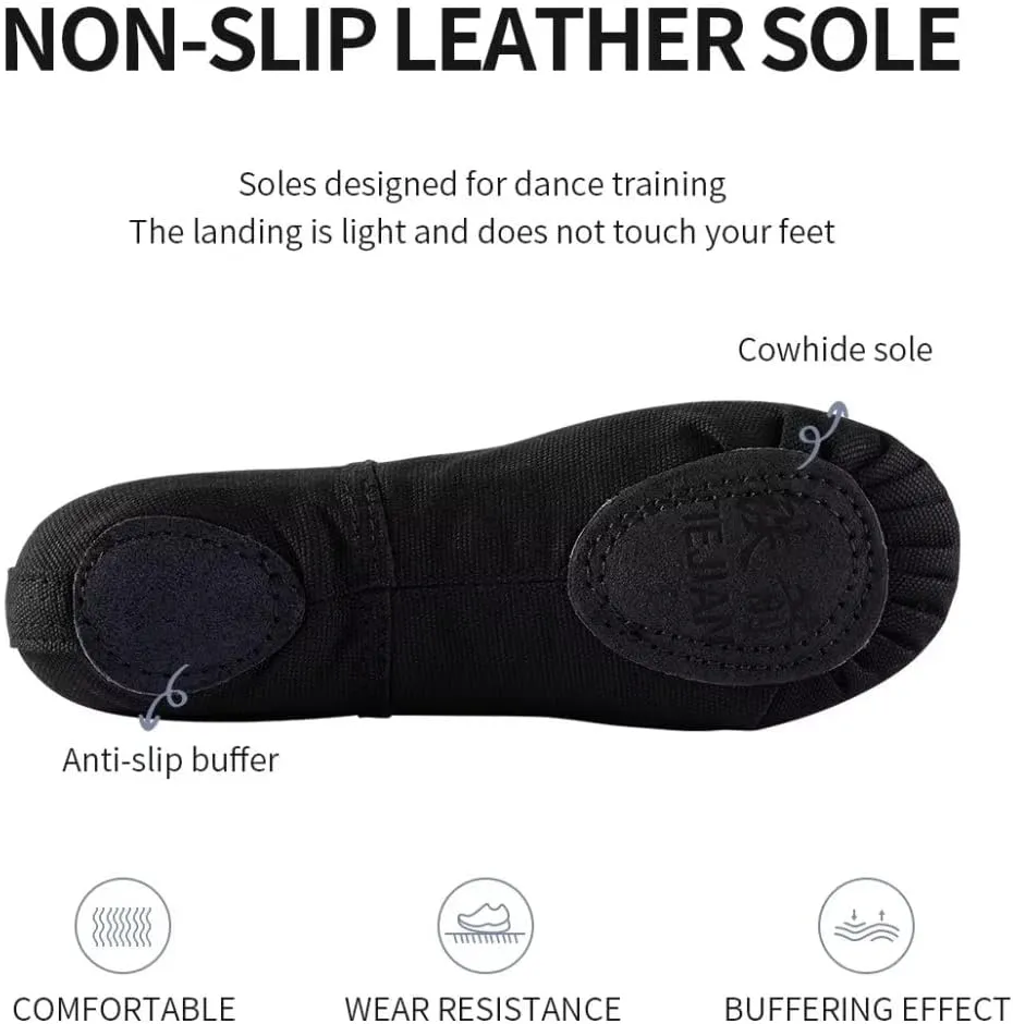 Canvas Ballet Shoes for Girls, Dance Practice Slippers Split Soft Leather Flat Shoes(Toddler/Little Kid/Big Kid)