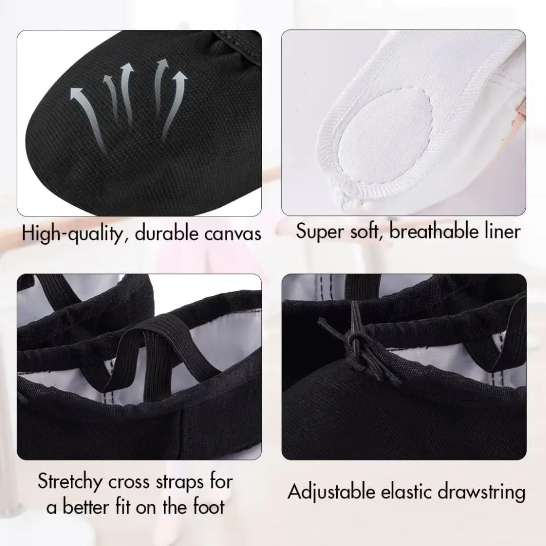 Canvas Ballet Shoes for Girls, Dance Practice Slippers Split Soft Leather Flat Shoes(Toddler/Little Kid/Big Kid)