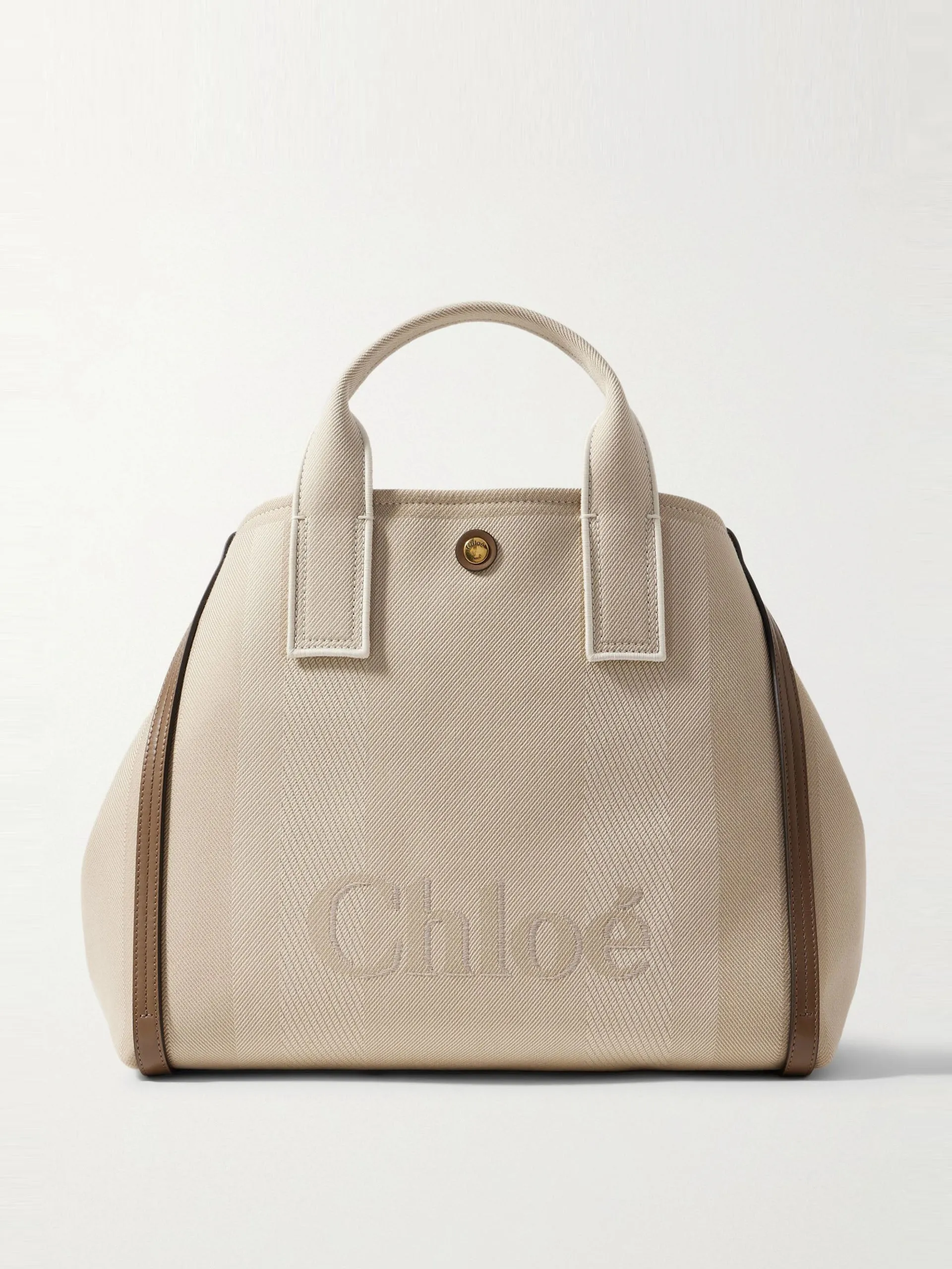 Carry leather-trimmed canvas-jacquard tote