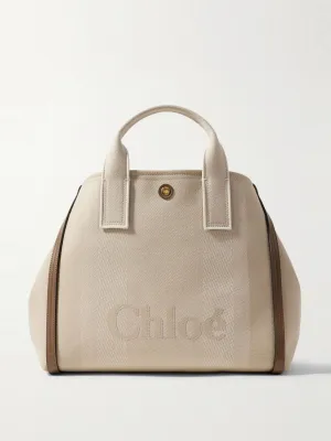 Carry leather-trimmed canvas-jacquard tote