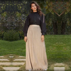Charming Black-Beige Colored Casual Wear Printed Western Crop Top - Skirt Set