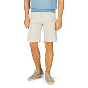 Cream Beige Cotton Blend Bermuda Shorts
