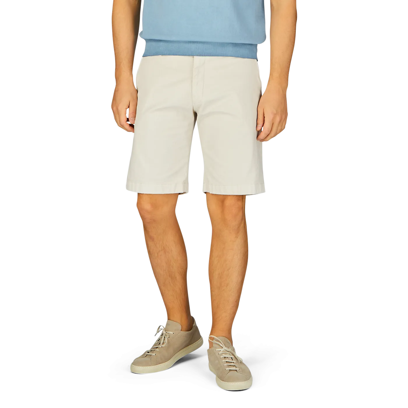 Cream Beige Cotton Blend Bermuda Shorts